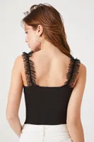 Women's Ruffle-Strap Tank Bodysuit in Black Large