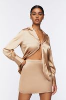 Women's Satin Split-Front Top & Mini Skirt Set in Champagne Small