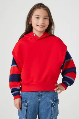 Girls Striped Combo Hoodie (Kids) in Red/Blue, 9/10