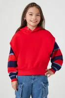 Girls Striped Combo Hoodie (Kids) in Red/Blue, 9/10