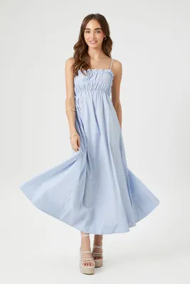 Women's Cotton Midi Cami Dress in Light Blue/Ivory, XL