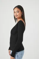 Women's Ribbed Surplice Sweater in Black Large