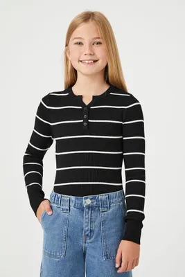 Girls Striped Sweater-Knit Bodysuit (Kids) in Black/White, 5/6