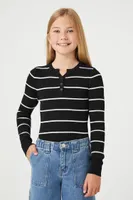 Girls Striped Sweater-Knit Bodysuit (Kids) in Black/White, 5/6