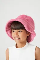 Girls Faux Fur Bucket Hat (Kids) in Pink