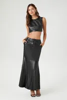 Women's Faux Leather Mermaid Maxi Skirt in Black Small