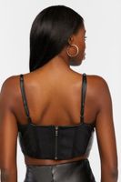 Women's Faux Leather Rhinestone-Trim Crop Top in Black Small