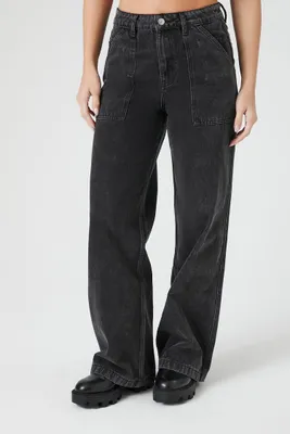 Women's High-Rise Straight-Leg Jeans in Washed Black, 27