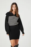 Women's Striped Sweater Mini Dress in Black/Vanilla Small