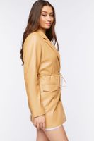 Women's Faux Leather Belted Blazer in Tan Medium