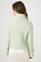 Women's Ribbed Turtleneck Sweater in Green, XL