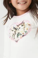 Girls Long-Sleeve Cat Graphic Top (Kids) in White, 9/10