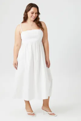 Women's Poplin Midi Dress in White, 3X