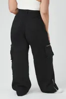 Women's Twill Wide-Leg Cargo Pants in Black, 3X