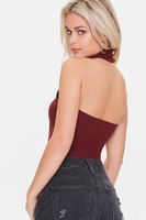 Women's Sweater-Knit Crisscross Halter Bodysuit in Burgundy Small