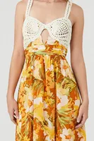 Women's Floral Print Cami Maxi Dress in Tan Small