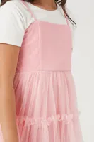 Girls Tiered Mesh Cami Dress (Kids) in Rosewater, 11/12