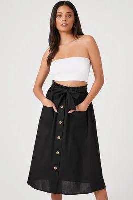 Women's Tie-Waist A-Line Midi Skirt in Black, XS