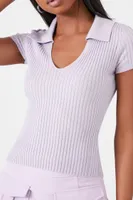 Women's Sweater-Knit Split-Neck Top Lavender