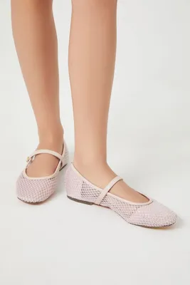 Women's Rhinestone Netted Ballet Flats in Light Pink, 7