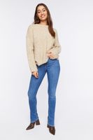 Women's Fuzzy Knit Long Sleeve Sweater in Taupe Large