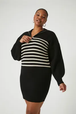 Women's Striped Mini Sweater Dress Black/Vanilla,