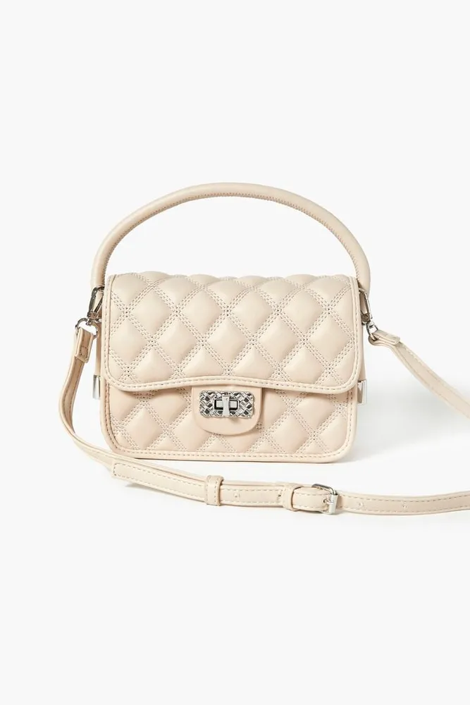 Women's Faux Leather Quilted Crossbody Bag in Nude