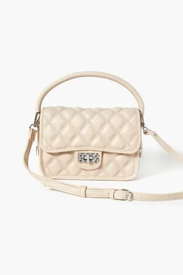 Women's Faux Leather Quilted Crossbody Bag in Nude