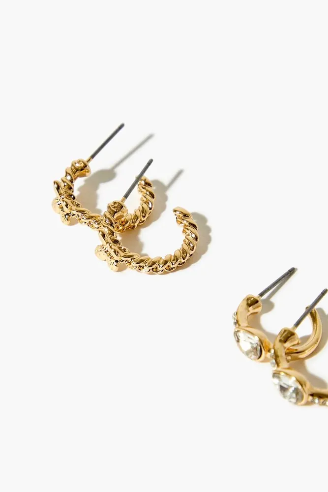 Women's Faux Gem Hoop Earring Set in Gold/Clear