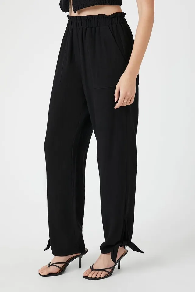 Forever 21 Women's High-Rise Tie-Hem Joggers in Black, XL