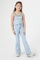 Girls Frayed Heart Flare Jeans (Kids) in Light Denim, 11/12