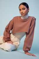 Women's Raw-Cut Cropped Pullover in Camel Small