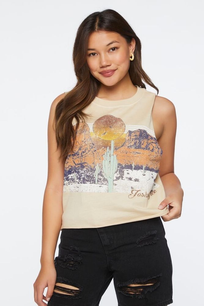 Women's Joshua Tree Graphic Muscle T-Shirt Taupe