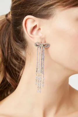 Women's Beaded Rhinestone Bow Drop Earrings in Silver/Blue