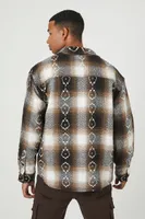 Men Embroidered Plaid Long-Sleeve Shirt in Cocoa Large