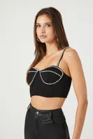 Women's Rhinestone Bustier Cropped Cami in Black/Silver, XS