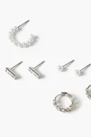 Women's Faux Pearl Hoop & Stud Earring Set in Silver/Clear