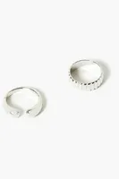 Women's Smooth & Etched Ring Set in Silver, 6