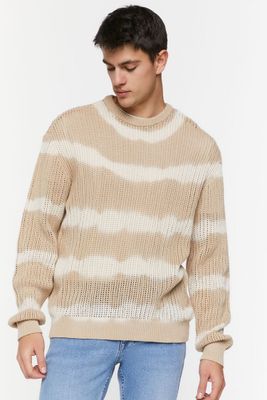 Men Tie-Dye Striped Sweater in Taupe/Cream, XL