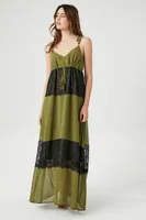 Women's Chiffon Lace-Trim Maxi Dress Olive/Black