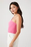 Women's Ribbed Knit One-Shoulder Cami in Pink Small