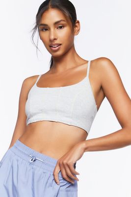 Women's Cotton-Blend Longline Sports Bra in Heather Grey, XS