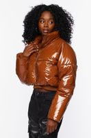 Women Faux Patent Leather Puffer Jacket 