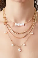 Women's Layered Faux Pearl Necklace in Gold/White