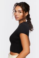 Women's Rib-Knit Crop Top in Black Medium