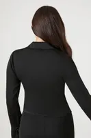 Women's Satin Tie-Front Crop Top in Black Small