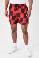 Men Checkered Swim Trunks in Red/Black Large