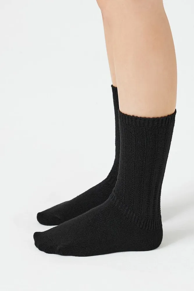 Ribbed-Trim Crew Socks in Black