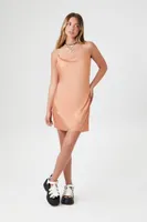 Women's Satin Cowl Mini Slip Dress in Toasted Almond Medium