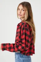 Women's Buffalo Plaid Cropped Flannel Shirt Red/Black